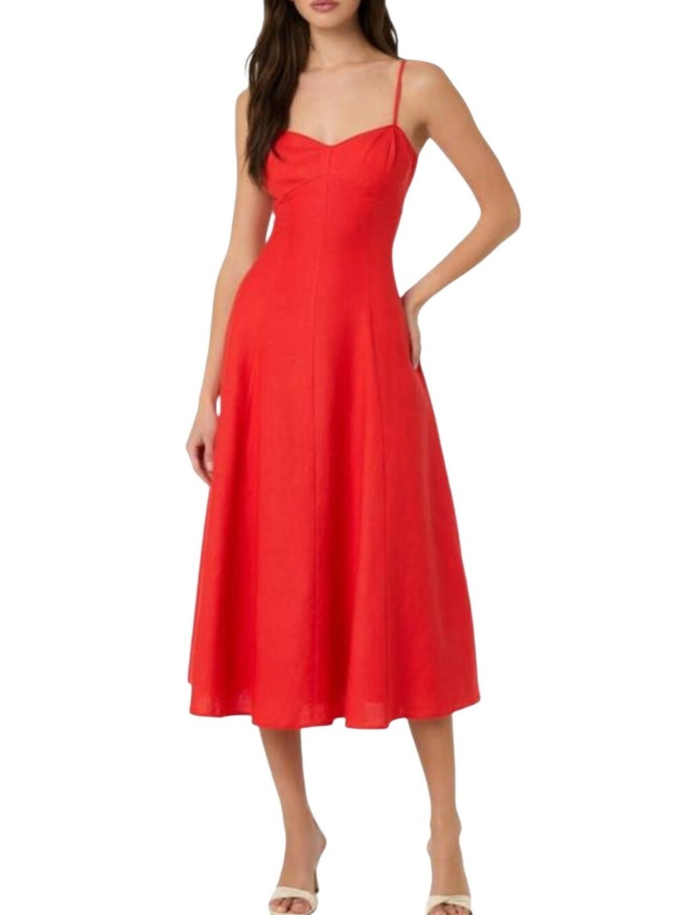 ASTR the Label Red-Orange Sweetheart Neckline Midi Length Dress Size Large